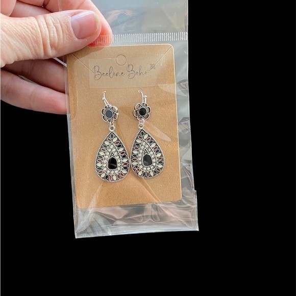 Boho Blackjack Large rhinestone teardrop earrings - Picture 6 of 6